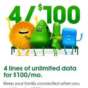 4 lines x $100 Unlimited 4G LTE Data, talk, & text